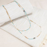 56" Sterling Silver, Sleeping Beauty Turquoise, Fresh Water Pearl Necklace