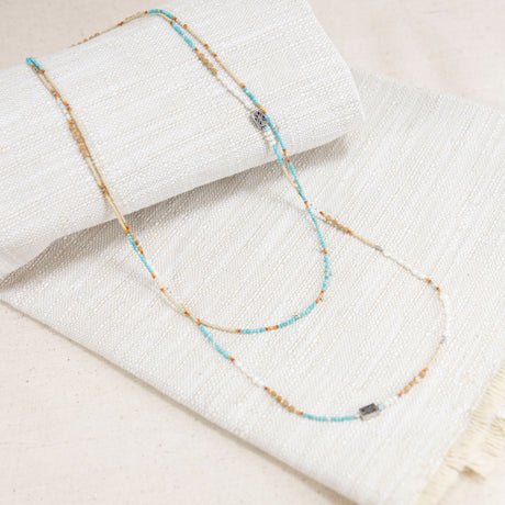56" Sterling Silver, Sleeping Beauty Turquoise, Fresh Water Pearl Necklace