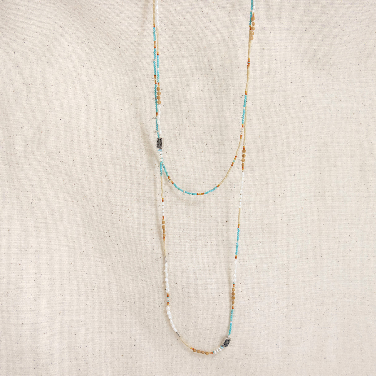 56" Sterling Silver, Sleeping Beauty Turquoise, Fresh Water Pearl Necklace