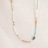 56" Sterling Silver, Sleeping Beauty Turquoise, Fresh Water Pearl Necklace