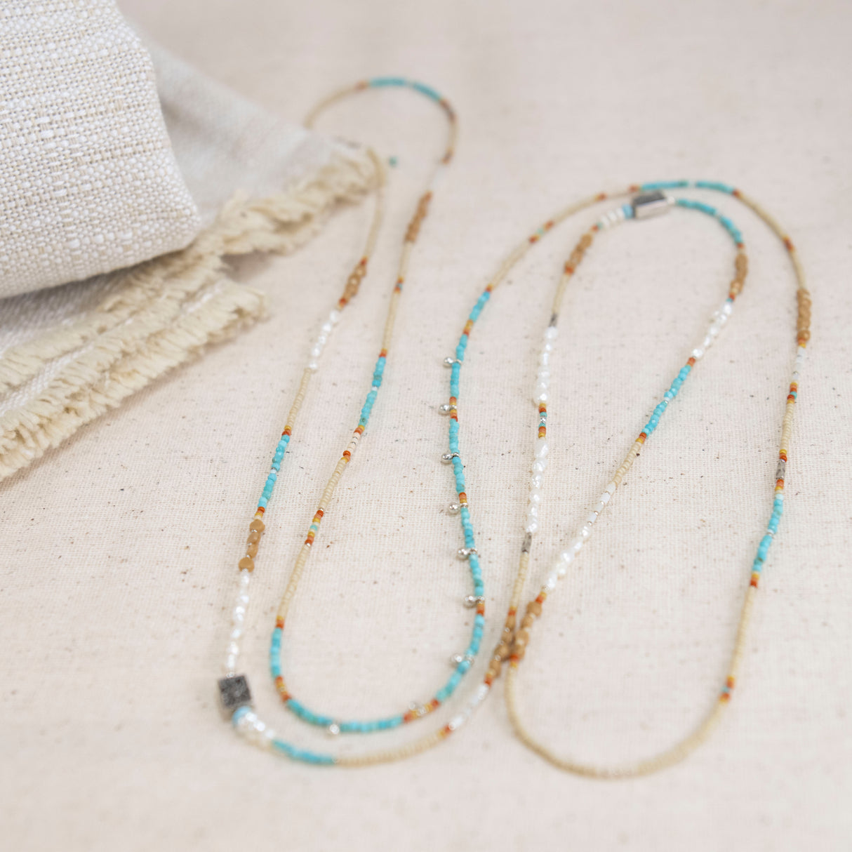 56" Sterling Silver, Sleeping Beauty Turquoise, Fresh Water Pearl Necklace