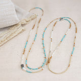 56" Sterling Silver, Sleeping Beauty Turquoise, Fresh Water Pearl Necklace
