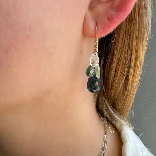 Ear Kyanite, Prehnite, Moonstone Cluster Earrings in Gold from Philippa Roberts at Pinch in Northampton, MA