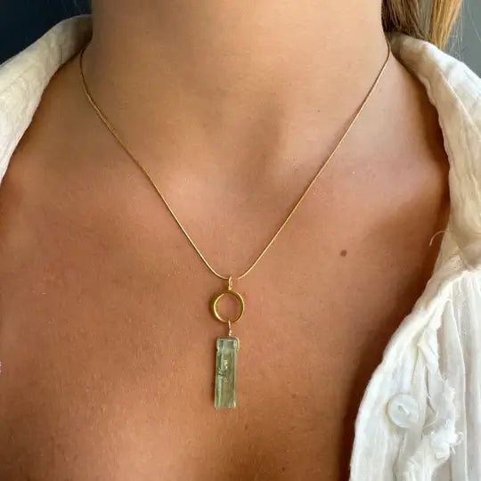 Circle with Green Kyanite Necklace in Gold Vermeil at PINCH
