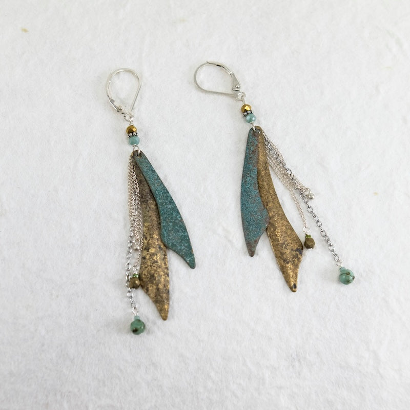 Sterling Silver Tiger Eye, Turquoise, Swarovski Crystal, Patinaed Brass, Earrings