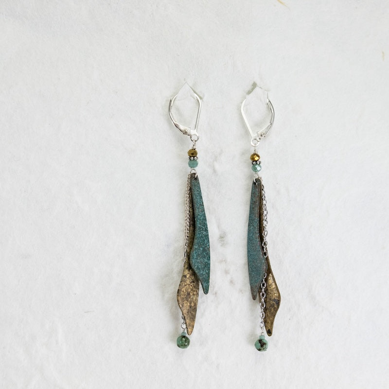 Sterling Silver Tiger Eye, Turquoise, Swarovski Crystal, Patinaed Brass, Earrings