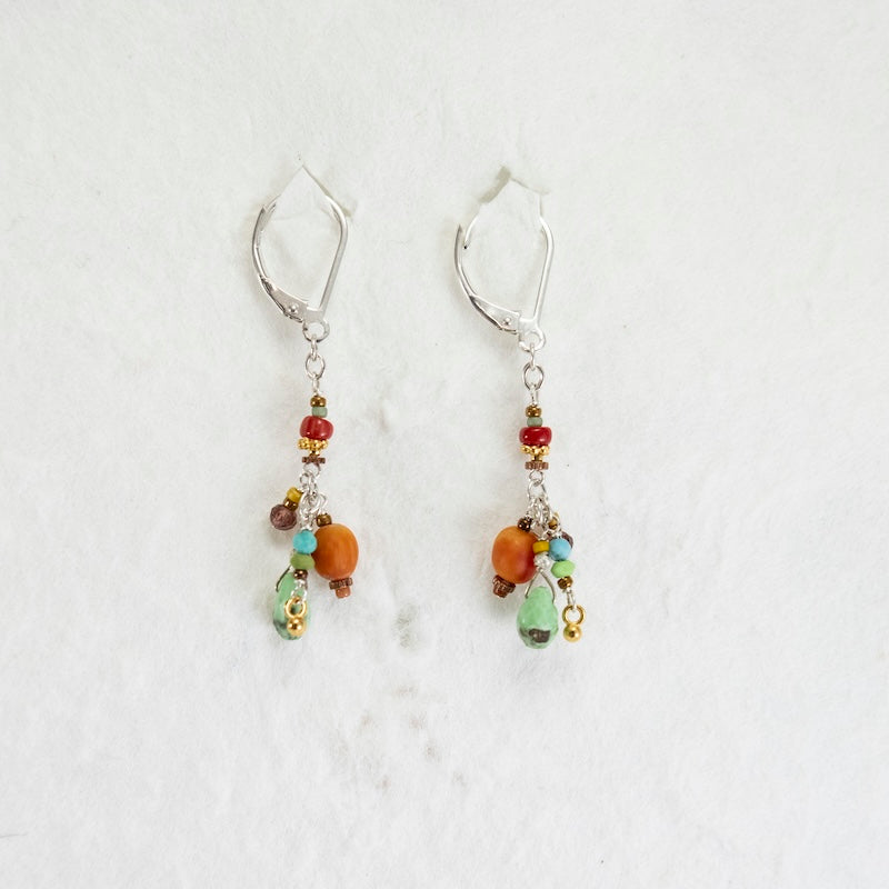 Sterling Silver, Coral, Variscite, Turquoise, Citrine Earrings
