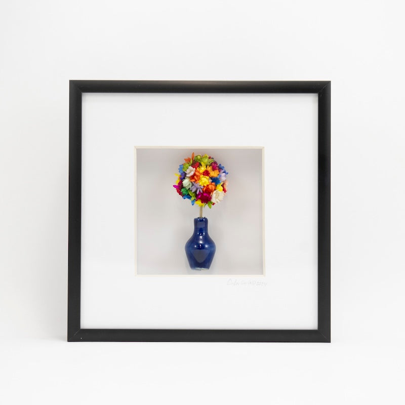 6x6 Single Blue Vase with Dried Flowers Shadowbox, with Black Frame from Carlos Silva at Pinch in Northampton, MA