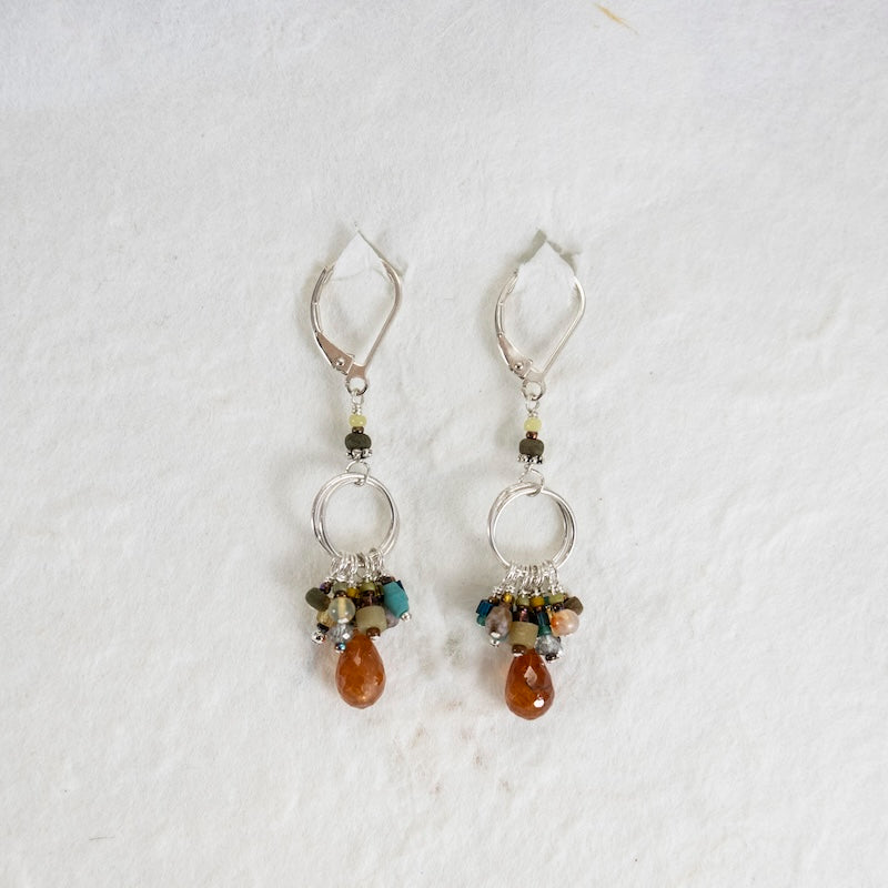 Sterling Silver, Citrine, Serpentine, Bauxite, Apatite, Vintage Glass Beads Earrings