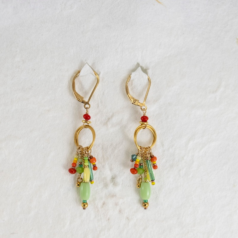 Coral, Swarovski, and Glass Bead Earrings