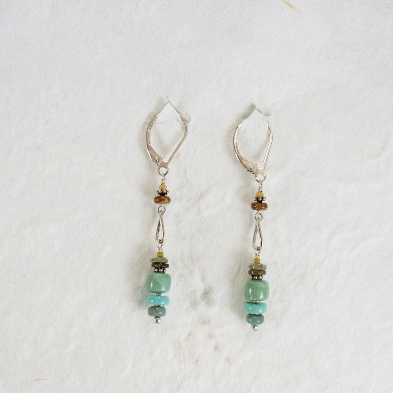Sterling Silver Earrings with Turquoise and Faince