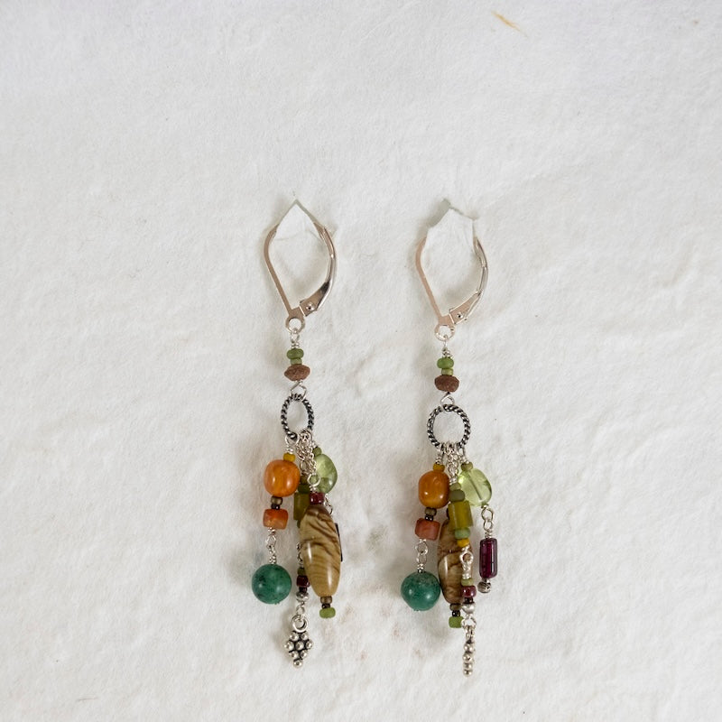 Chrysocolla, Garnet & Peridot Sterling Silver Earrings