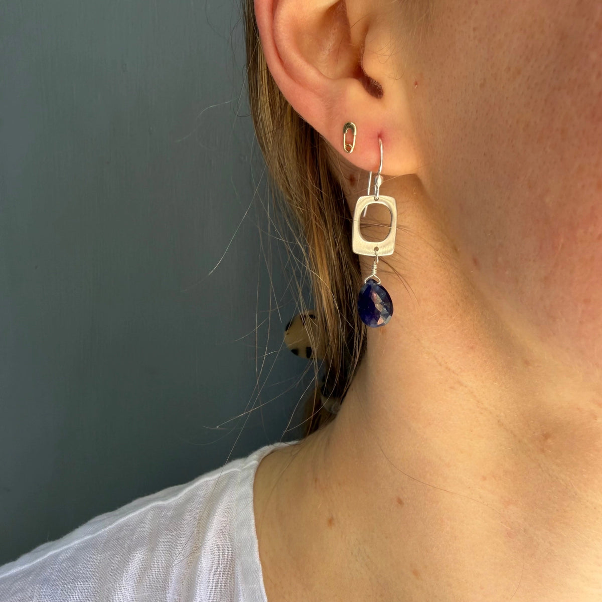 Small Rectangle Earrings in Sterling Silver with Lapis