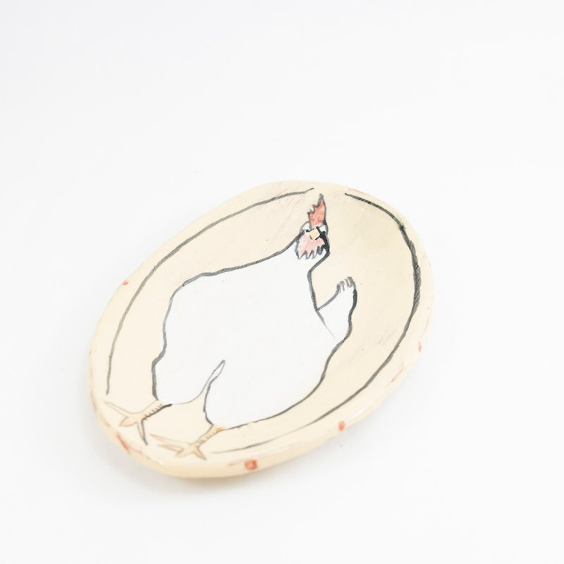 Tiny Oval Plate with a Chicken