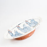 Deep Ellipse Platter with Three Blue Chickens