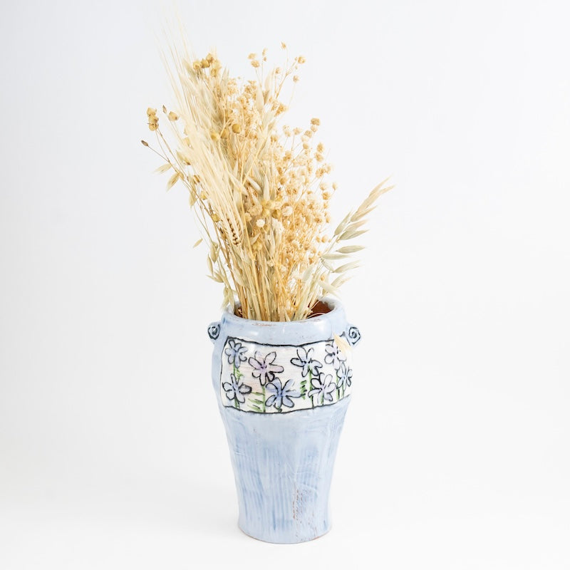 Medium Blue Vase with Eight Flowers