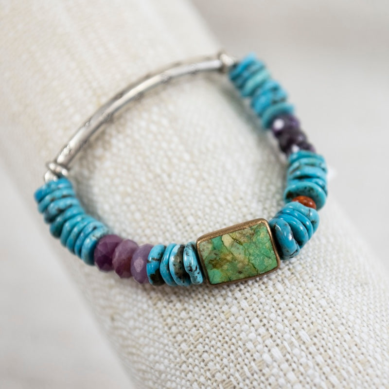 Turquoise with Green Rectangle Bracelet