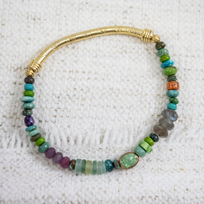 Bracelet with Labradorite, Ruby, and Roman Glass