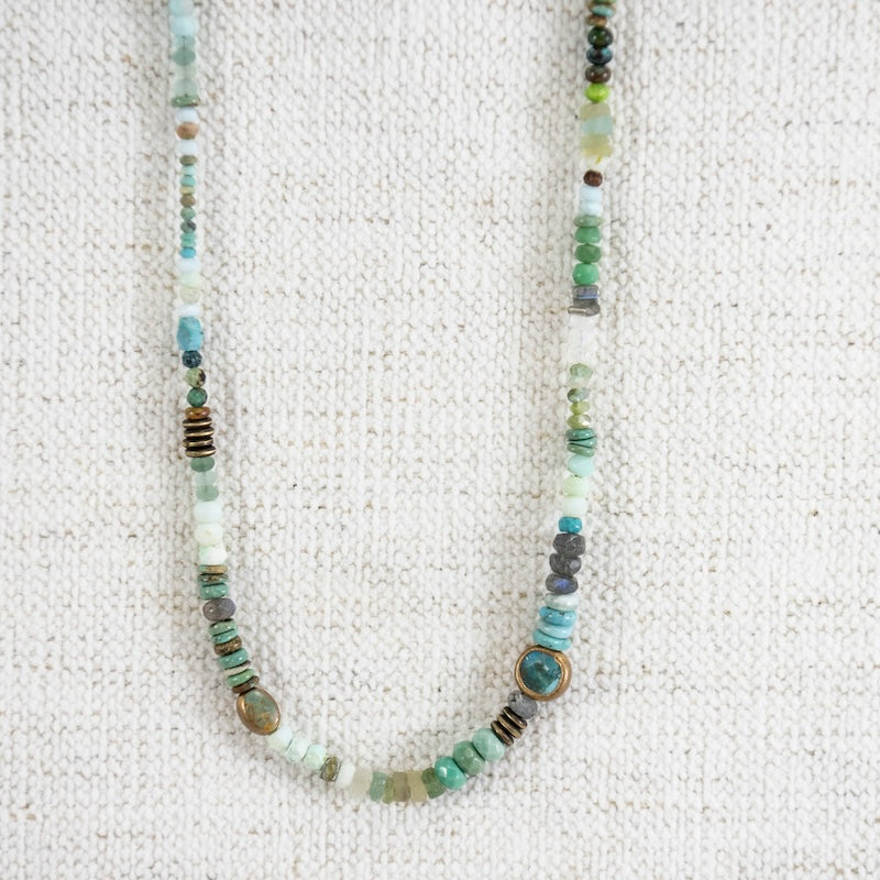 Gold Ocean Necklace with Opal and Labradorite