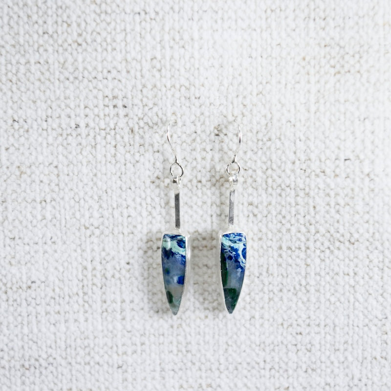 Blue Bird Azurite Dagger Earrings