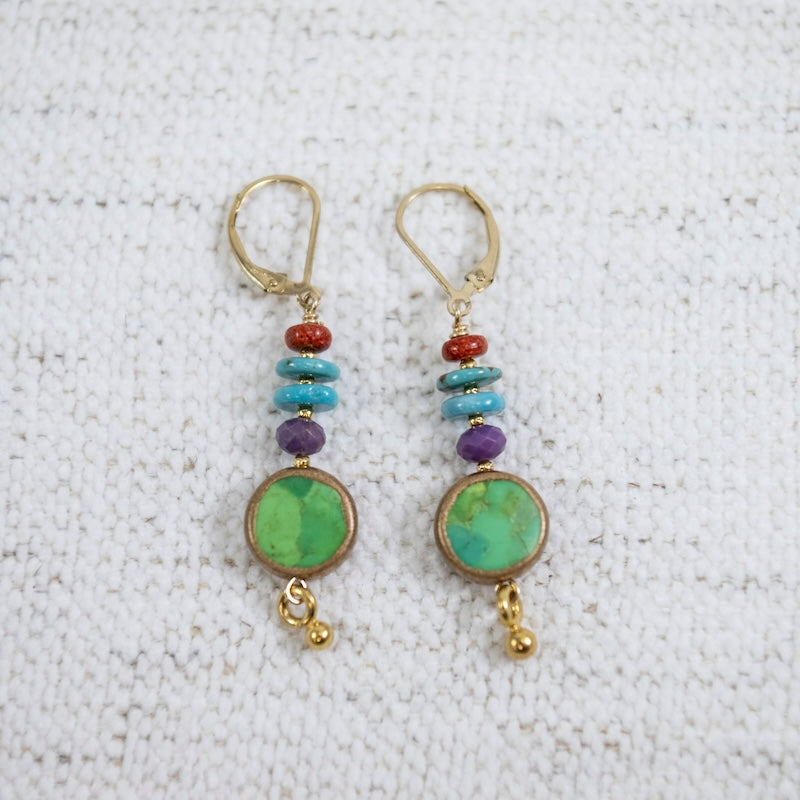 Round Turquoise Raindrop Earrings