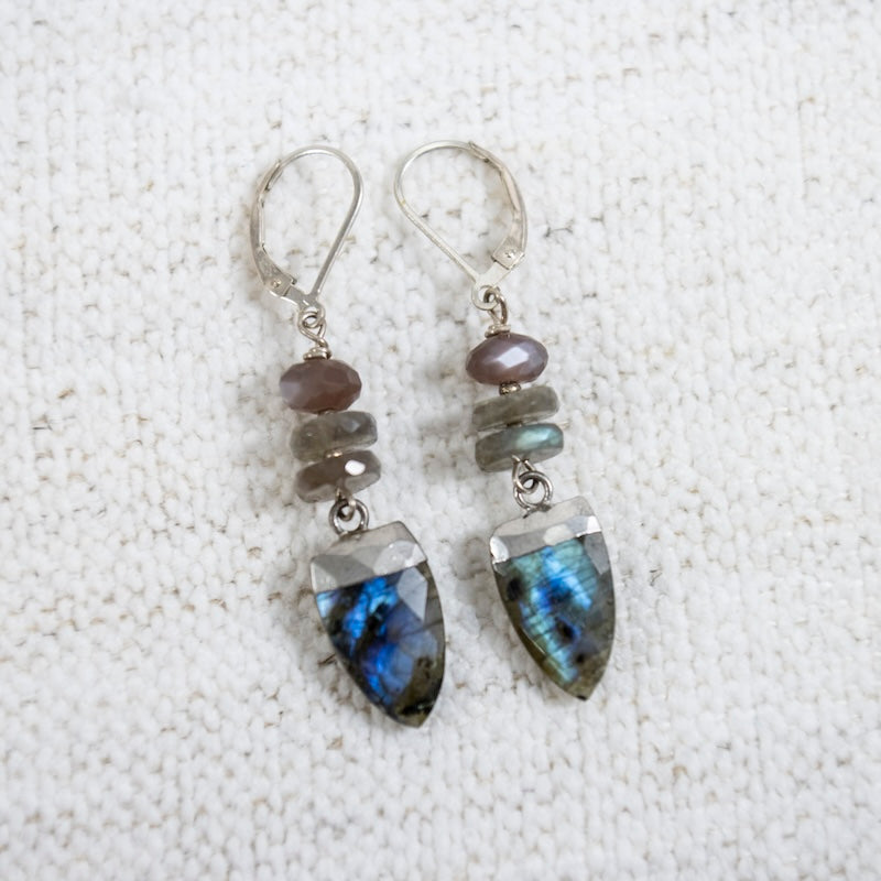 Silver and Labradorite Shield Earrings