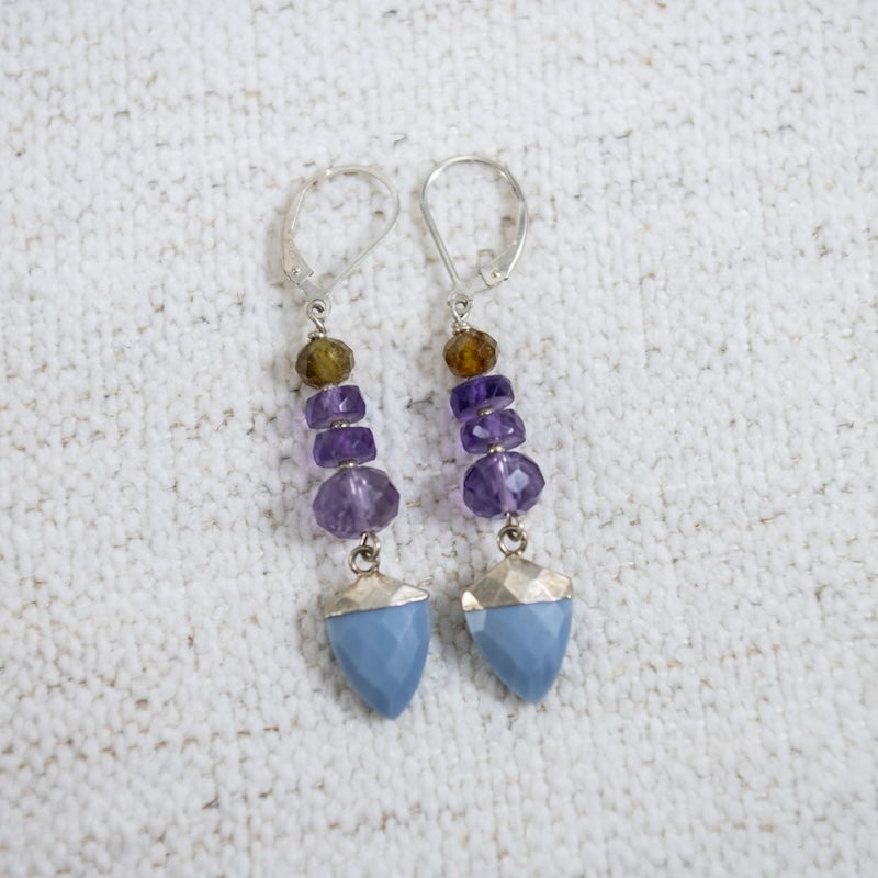 Amethyst and Semi-Precious Blue Shield Earrings
