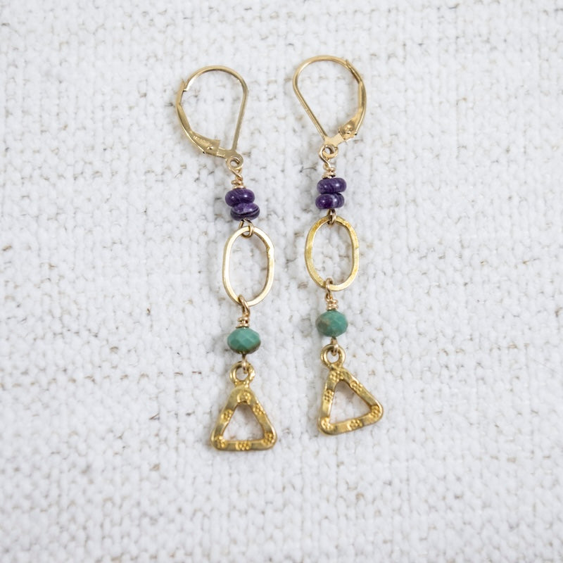 Golden Oval and Triangle Drop Earrings