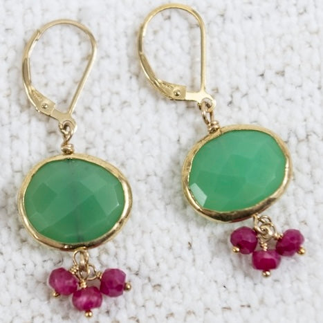 Oval Chyrosprase and Three Ruby Earrings