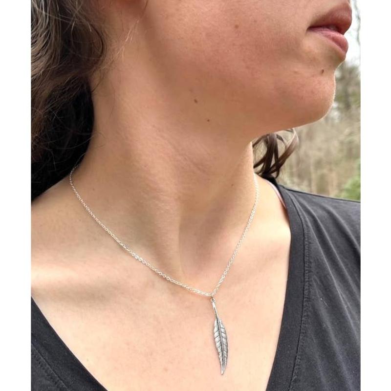 Sterling silver feather pendant necklace on sale