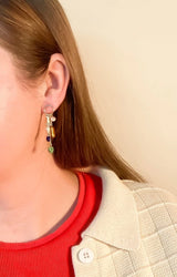 Charm Earrings with Ruby Zoisite, Pearl, and Vintage Glass
