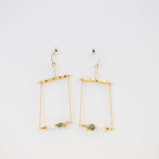 Moonstone and Tourmaline Swing Earrings from Hallie's Comet at Pinch in Northampton, MA