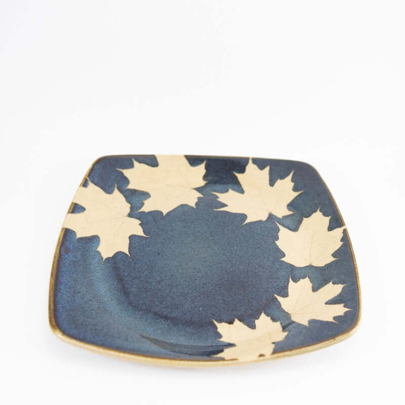 Large Square Plate in Dark Blue Glaze with Maple - Thumbnail 3