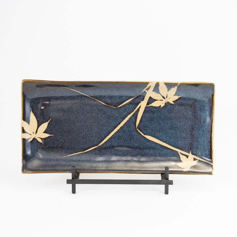 Medium Rectangle Platter in Dark Blue with Fern - Thumbnail 2