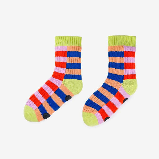 Super Stripe House Socks in Peach Cobalt Size Large at PINCH