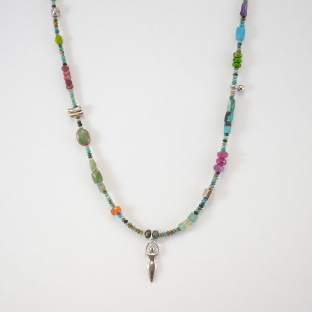 Turquoise Necklace with Silver Spiral Goddess from Riverstone Jewelry at Pinch in Northampton, MA