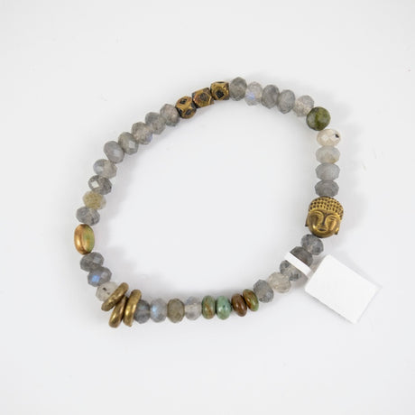 Labradorite Buddha and Brass Bracelet from Riverstone Jewelry at Pinch in Northampton, MA