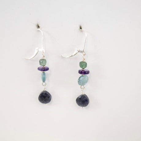 Silver Kyanite Earrings with Apatite Cube, Amethyst, and Aquamarine from Riverstone Jewelry at Pinch in Northampton, MA