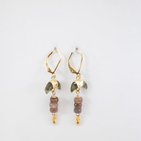 Gold Labradorite and Smokey Topaz Crescent Earrings from Riverstone Jewelry at Pinch in Northampton, MA
