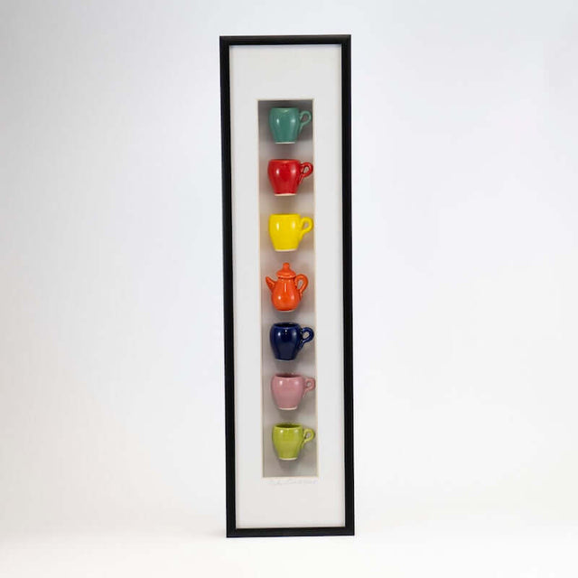4x16 Vertical Shadowbox with Multicolor Mugs from Carlos Silva at Pinch in Northampton, MA