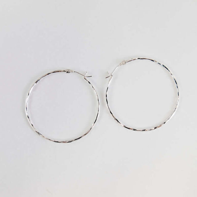Medium Hammered Hoops in Sterling Silver from Tashi at Pinch in Northampton, MA