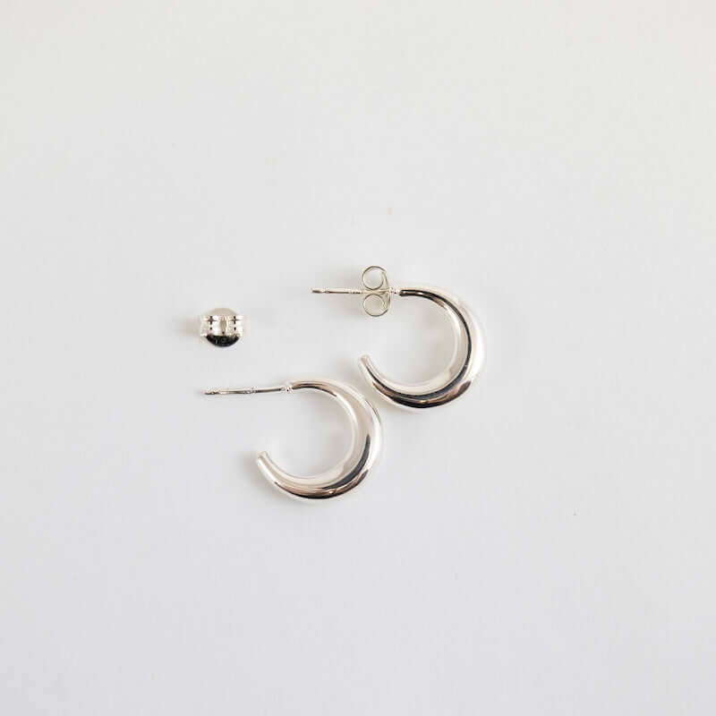 Small Puffed Solid Hoops in Sterling Silver at PINCH