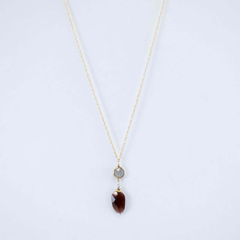 Gold Fill Garnet & Labradorite Double Drop Necklace at PINCH