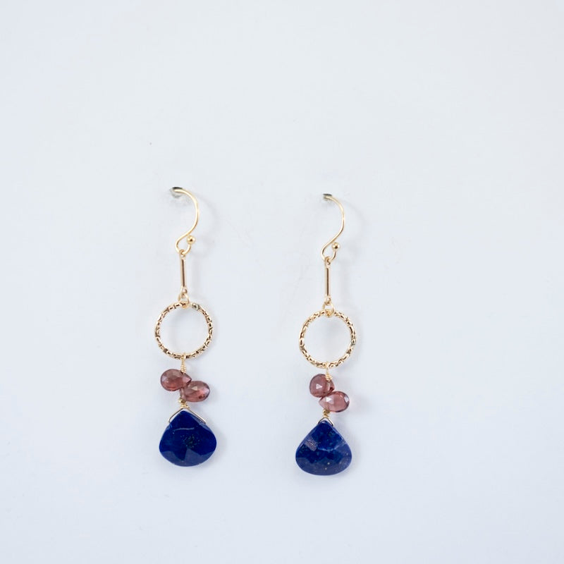 Gold Fill Lapis & Garnet Ring Earrings