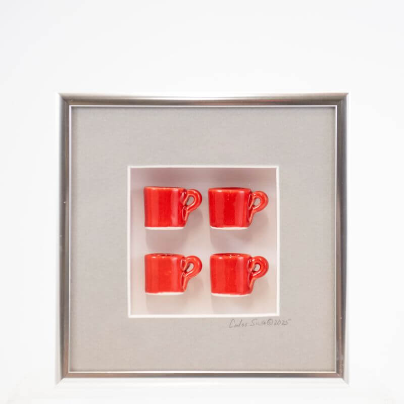6x6 Shadowbox with Red Cups in a Silver Frame