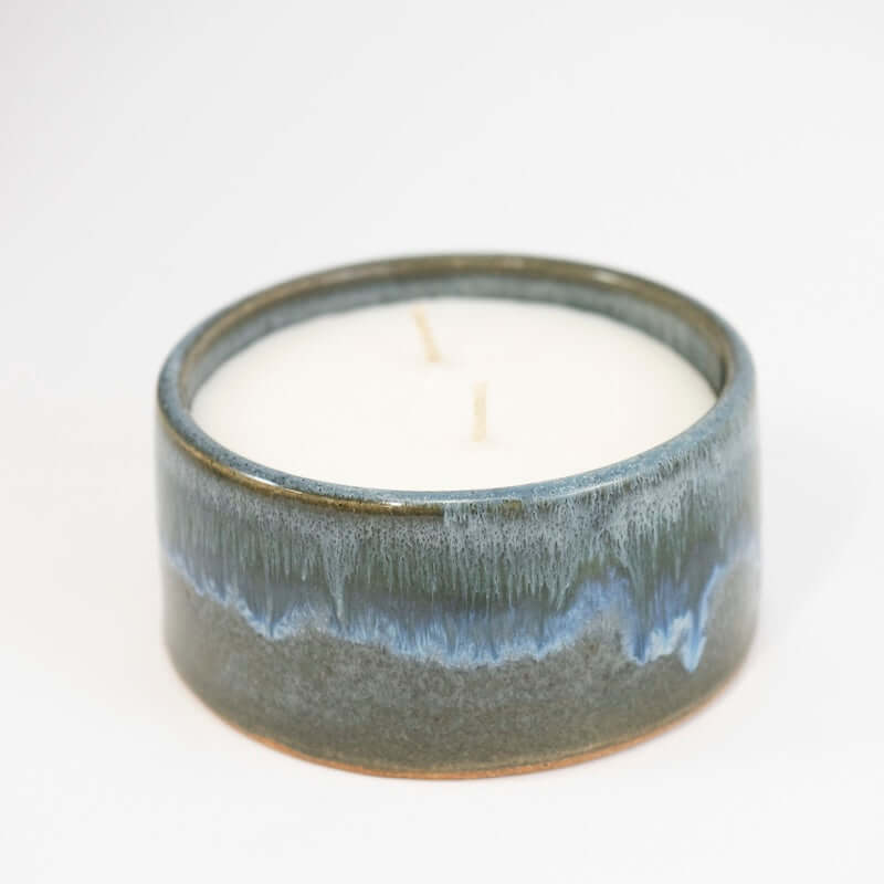 Double Wick Ceramic Sage and Sandalwood Candle in Lakeshore Glaze at PINCH