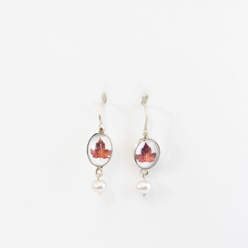 Red Leaf Earrings with Pearls