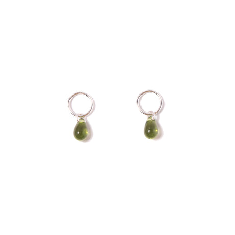 Olive Glass Teardrop Stud Earrings in Sterling Silver
