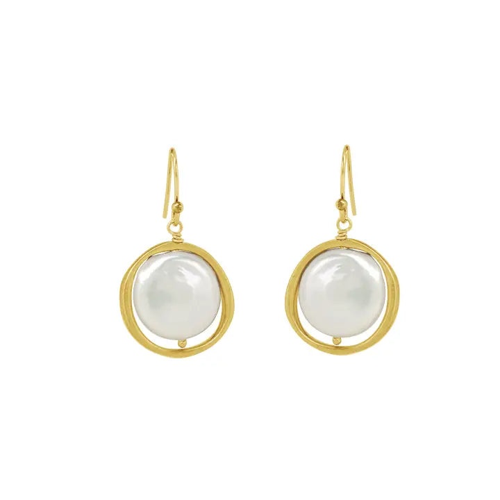 Open Circle Earrings with Large Pearls in Gold Vermeil
