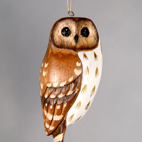 Hanging Barred Owl in Wood from Aviologie at Pinch in Northampton, MA